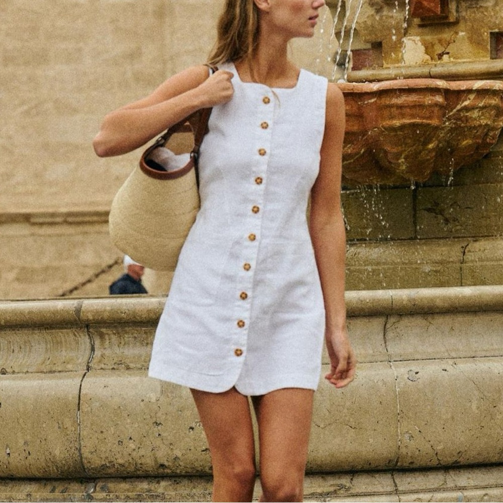 Commense White Button-Down Mini Dress